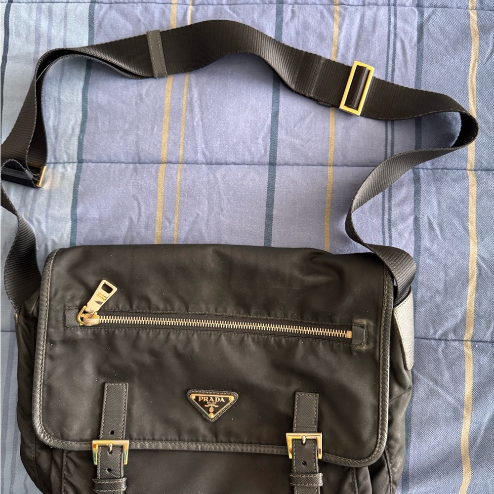 Prada Black and Gold Messenger Bag